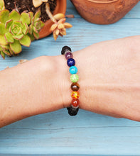 Load image into Gallery viewer, Crystal Bracelet | 8mm Chakra Gemstone Lava Bead Bracelet

