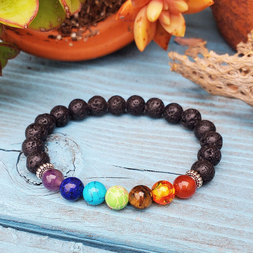 Crystal Bracelet | 8mm Chakra Gemstone Lava Bead Bracelet
