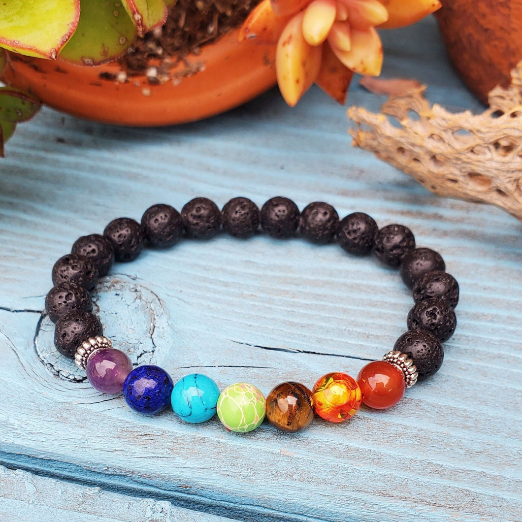 Crystal Bracelet | 8mm Chakra Gemstone Lava Bead Bracelet