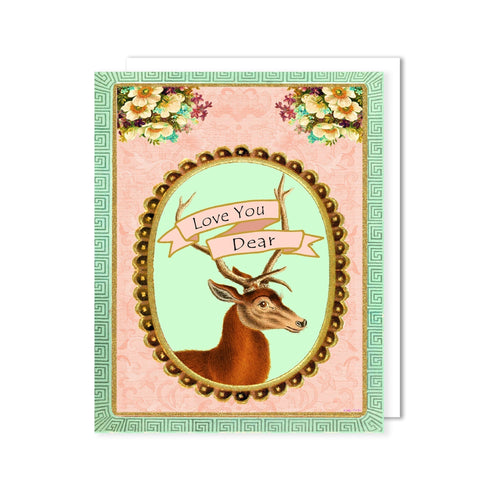 Love You Dear Greeting Card with deer with antlers on the front