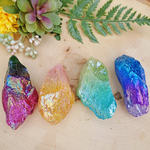 Raw Aura Clear Quartz Points | Rainbow Aura Quartz
